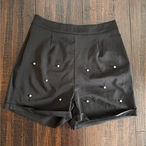 SHEIN Black High Waist Pearl-Embellished Shorts